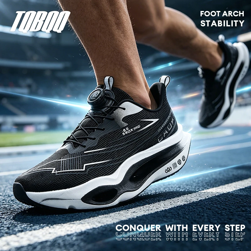 

Men's Carbon Plate Running Shoes with Twist Lock Soft Cushion Shock Absorbing Athletic Shoes Unisex Anti-Slip Sports Sneakers