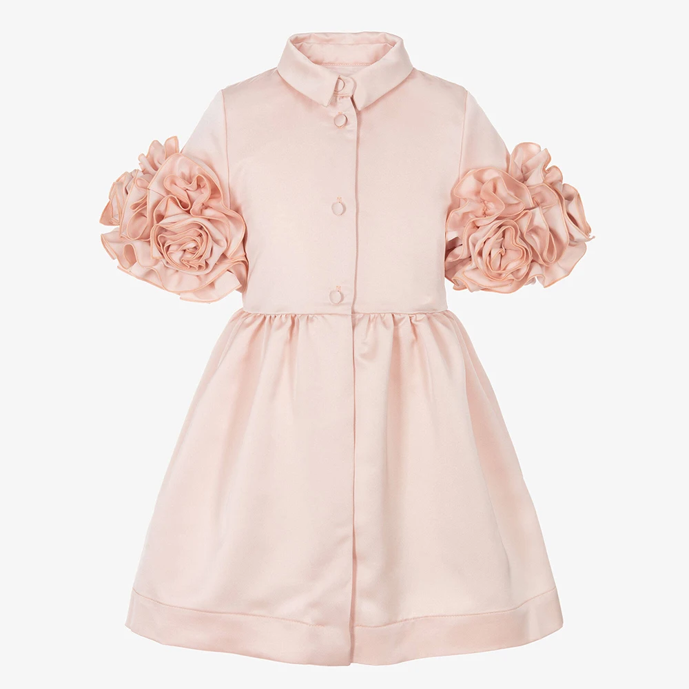

Customized Party Dress for Girl Flowers Short Sleeves A Line Luxury Birthday Gowns for Children Ruched Knee Length Girls Dresses
