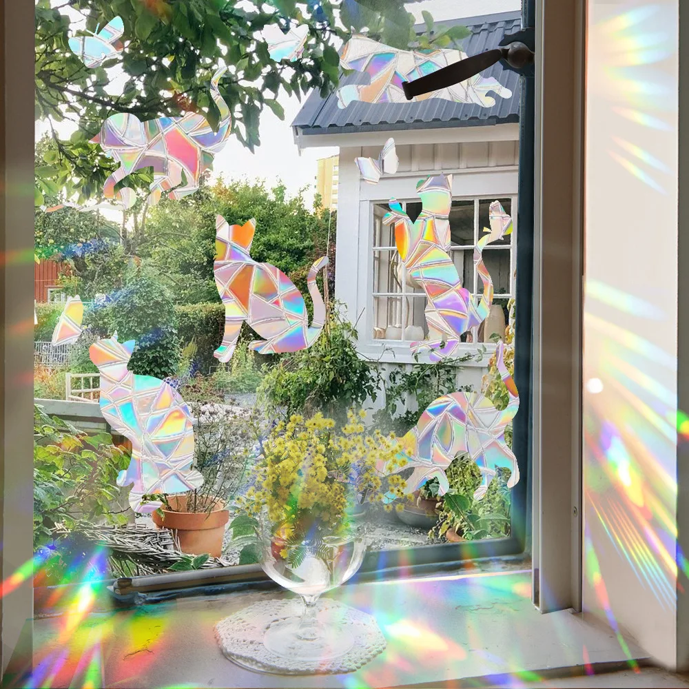 Rainbow Suncatcher Window Stickers PVC cartoon Cat dog Butterfly Prism Glass Wall Sticker Home Bedroom Window Decoration