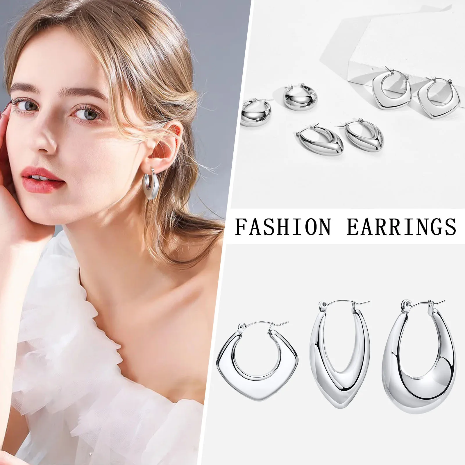 المرأة الفولاذ المقاوم للصدأ الجسم بسيط الجوف هوب الأقراط، جديد في 3 أنواع زوج القرط هدية لفتاة لعيد الميلاد الأزياء والمجوهرات