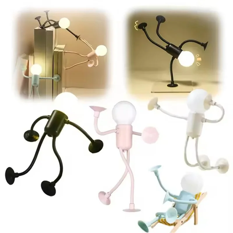 Lampu tidur olahragawan bentuk variabel, lampu tidur DIY bentuk bebas dengan suction cup, dapat dibengkokkan untuk dekorasi kamar tidur, kamar mandi, dan Natal