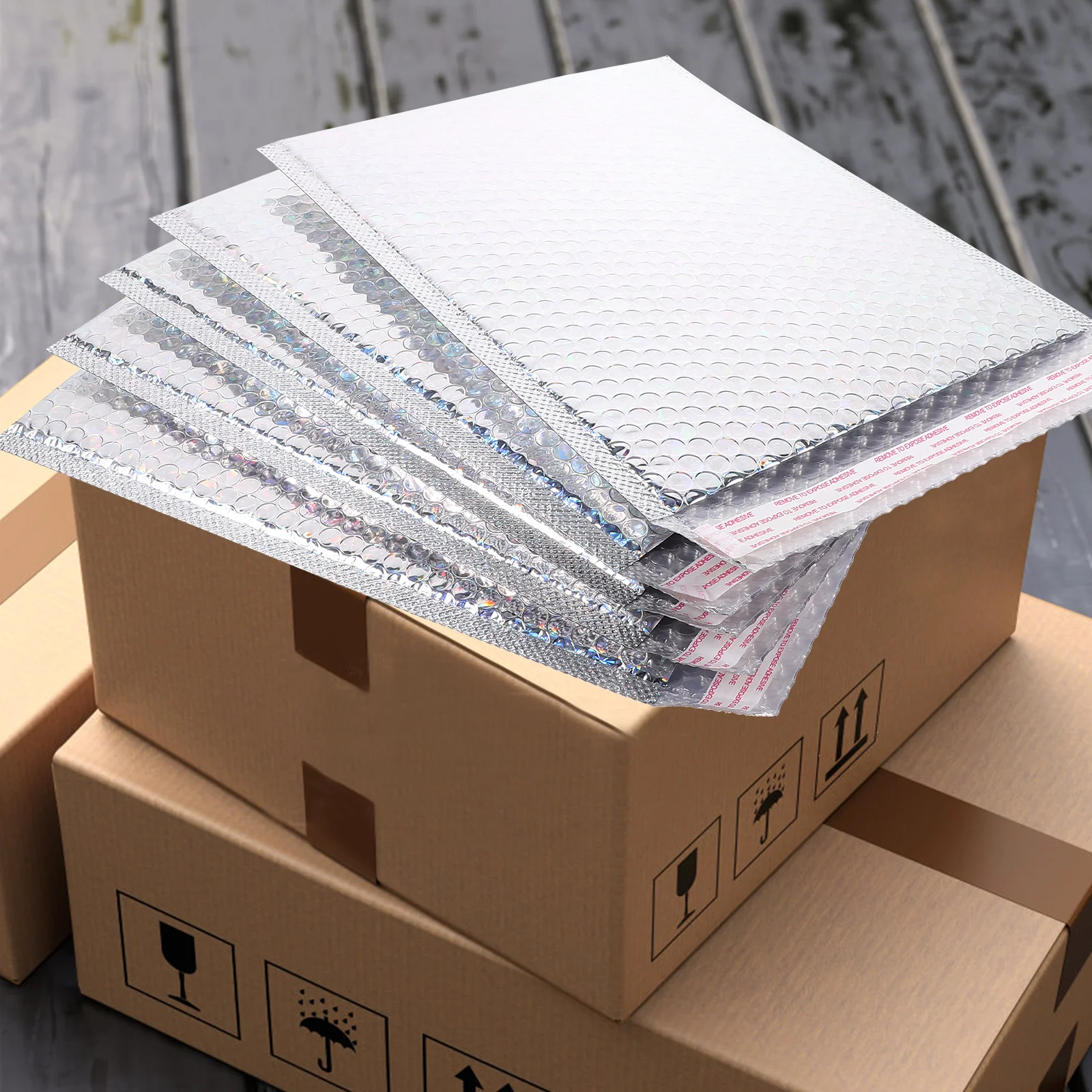 5pcs Silver 25x30 4cm Shock Absorption Self Adhesive Packaging Padded Envelopes Shipping Mailing