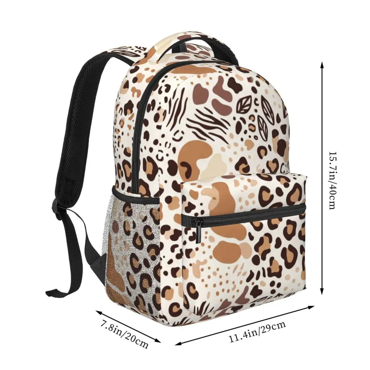 Dark Printed Backpack Allover Leopard Rosette Cow Spot Goth Punk Brown Ivory Edgy Daypack for School Work Weekend Outfit Holiday