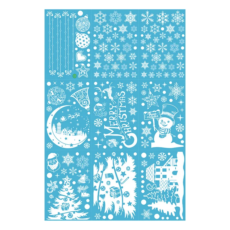 9pcs Snowflake Christmas Window Stickers Reindeer New Year Decal Wall Sticker White Christmas Electrostatic Stickers Decorations