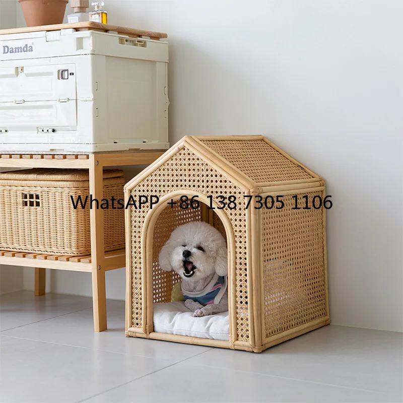 

Лежанка-домик для домашних животных, плетеная кровать для кошек и котят, ручная работа из натуральной ротанга