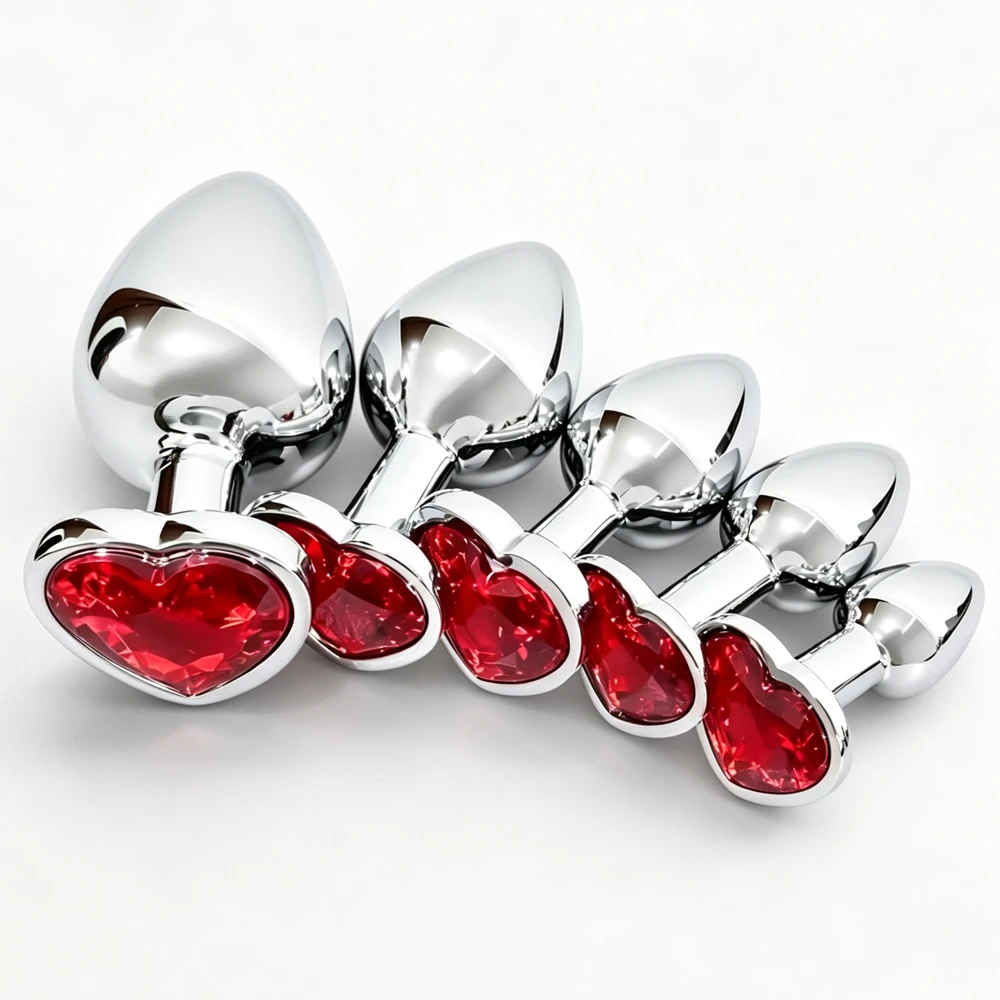 Metal Red Heart-Shaped Base Anal Plug Set Sex Toy Smooth Prostate Massage Butt Plug Anal Butt Plug Toys Masturbator