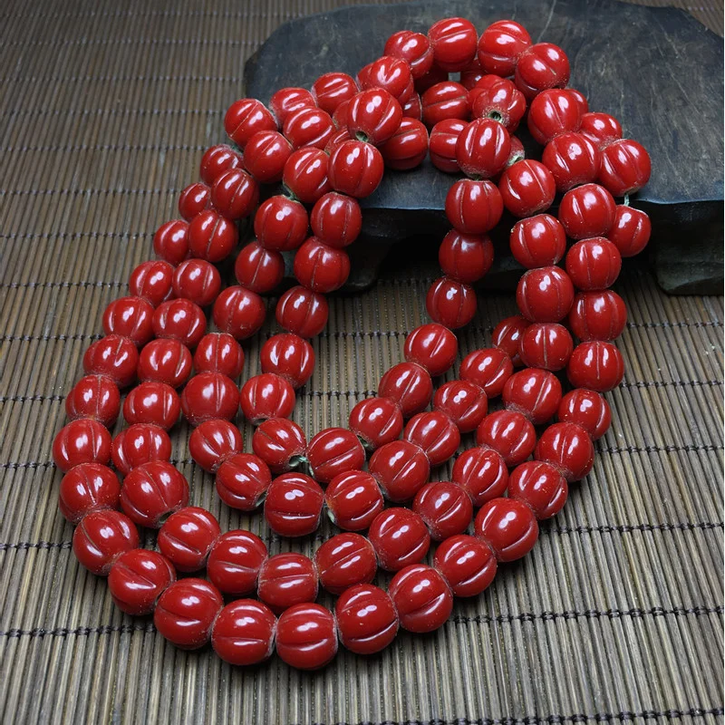 Antique Jadeite, Ancient Old-Glass Red Gourd , 108 Buddha , Loose Beads Accessories