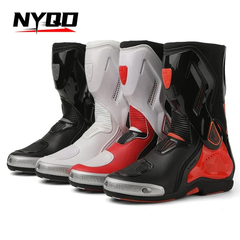 

Motorcycle Boots Men Women Riding Mid-Calf Ankle Protective Shoes Moto Motorbike Equipment Racing Long Boot D113