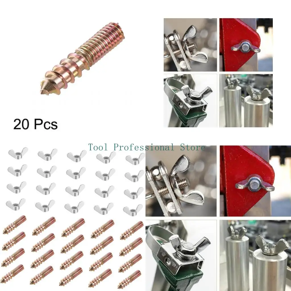 

57QF High Strength Butterfly Nut Double Threaded Screws 40pcs Steel Fastener set