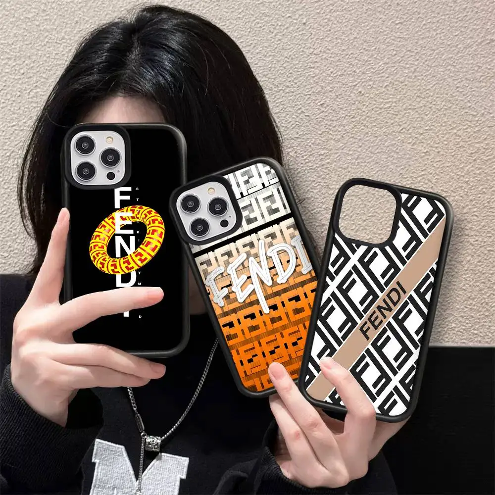 Funda de Teléfono con Logotipo F-fendi de Lujo para iPhone 17 16 15 14 Plus 13 11 12 Pro Max, Carcasa de Silicona Rígida de PC y TPU