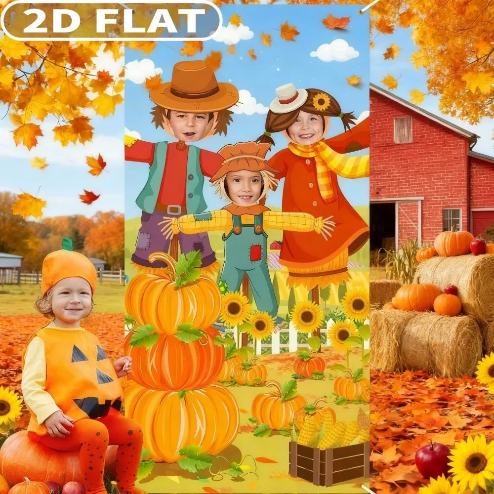 1 قطعة 2D شقة سقوط حفلة صور خلفية راية ، الخريف موضوع زينة الحفلات 3x6ft اليقطين فزاعة راية الوجه انقطاع خلفية #1
