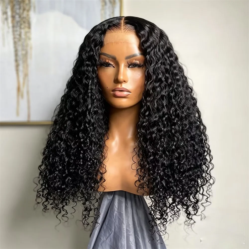 

26Inch Kinky curly Glueless Long 180Density Soft Natural Black Preplucked Synthetic 13x4 Lace Front Wig Baby Hair Daily use