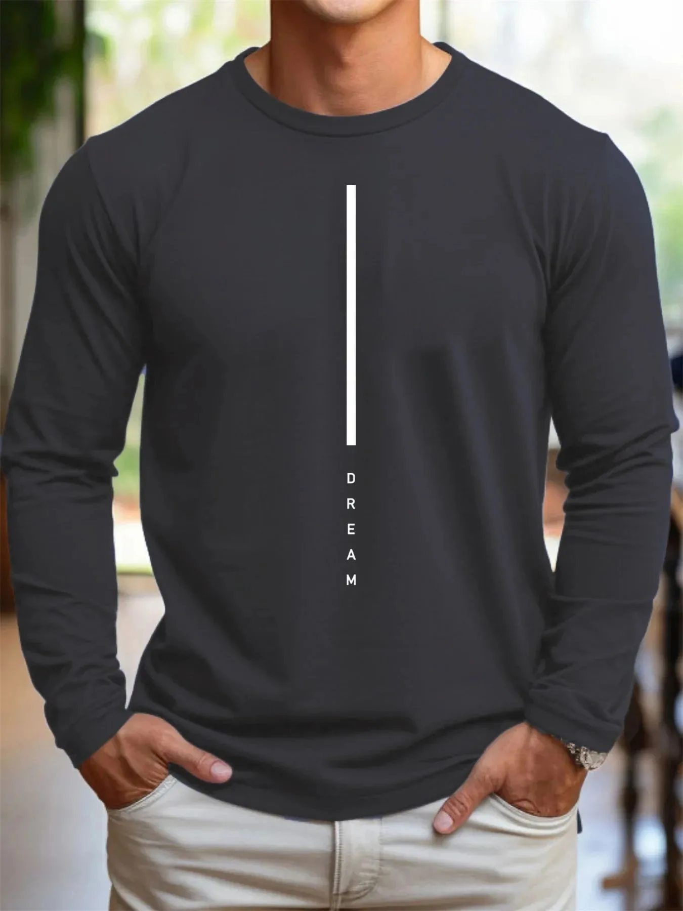 القميص الرجالي الجديد بأكمام طويلة لربيع وخريف 2025 كاجوال ومريح مع طباعة نمط الحروف ثلاثية الأبعاد #2