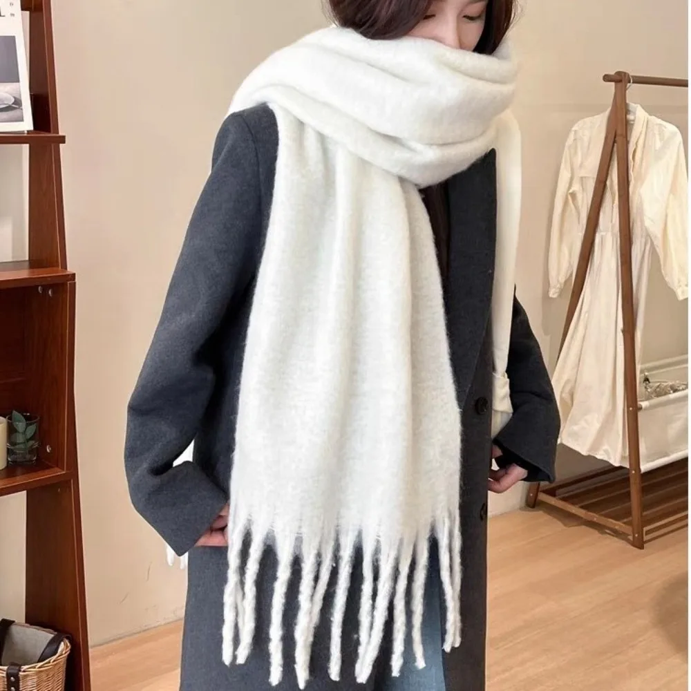 

Simple Mohair Wool Scarf Plush Thicken Winter Cashmere Scarves Solid Color Keep Warm Long Shawl Women/Men