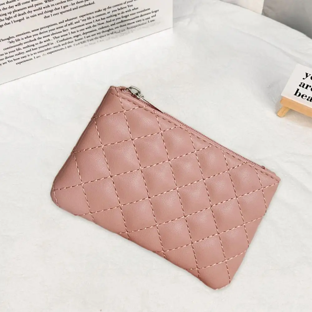 Faux Leather Wallet Faux Leather Rhombus Texture Women's Coin Purse with Zipper Closure Large Capacity Lady Handbag for Portable