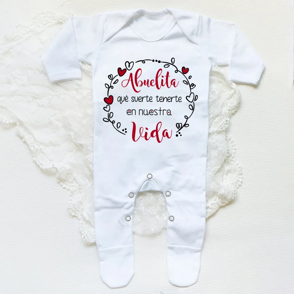 Spain Mother\'s Day Pattern Print Babys Sleepsuit Lovely Long Sleeve Newborn Romper Round Neck  Infant Jumpsuit Mothers Day Gift