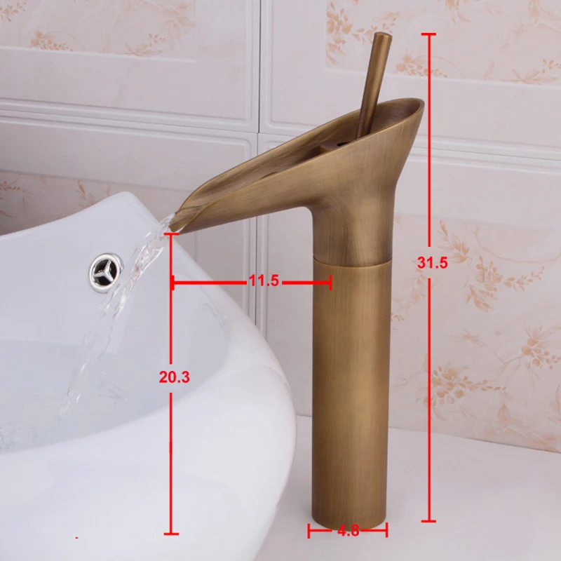 Classic Basin Faucet Antique Style Waterfall Bathroom Faucet Hot and Cold Faucet Bronze Single Hole Goblet Type Water Tap