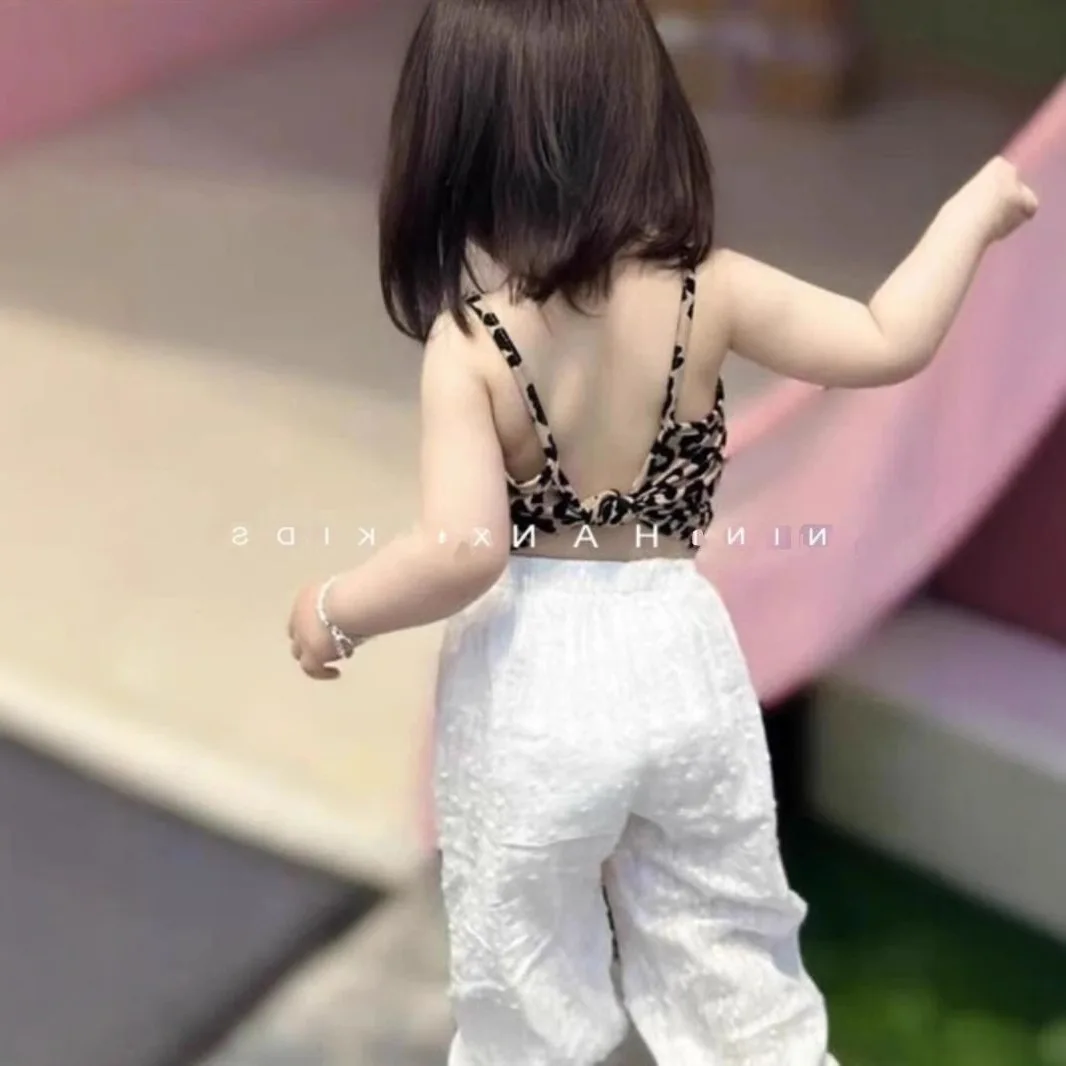

Girls' Summer Vest Sling Baby Foreign Style Children's Korean Version Fashionable Leopard Print Backless Inside and Outside Wear