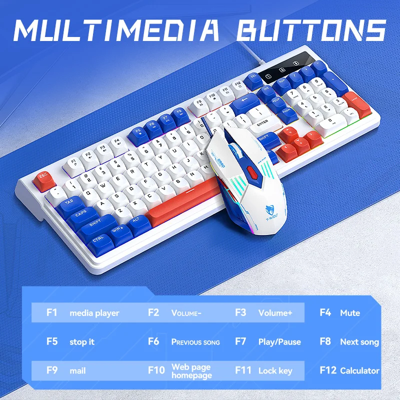 Tf610 Keyboard and Mouse Set Gaming E-Sports Wired Keyboard and Mouse Set Luminous Color Matching 98 Keys