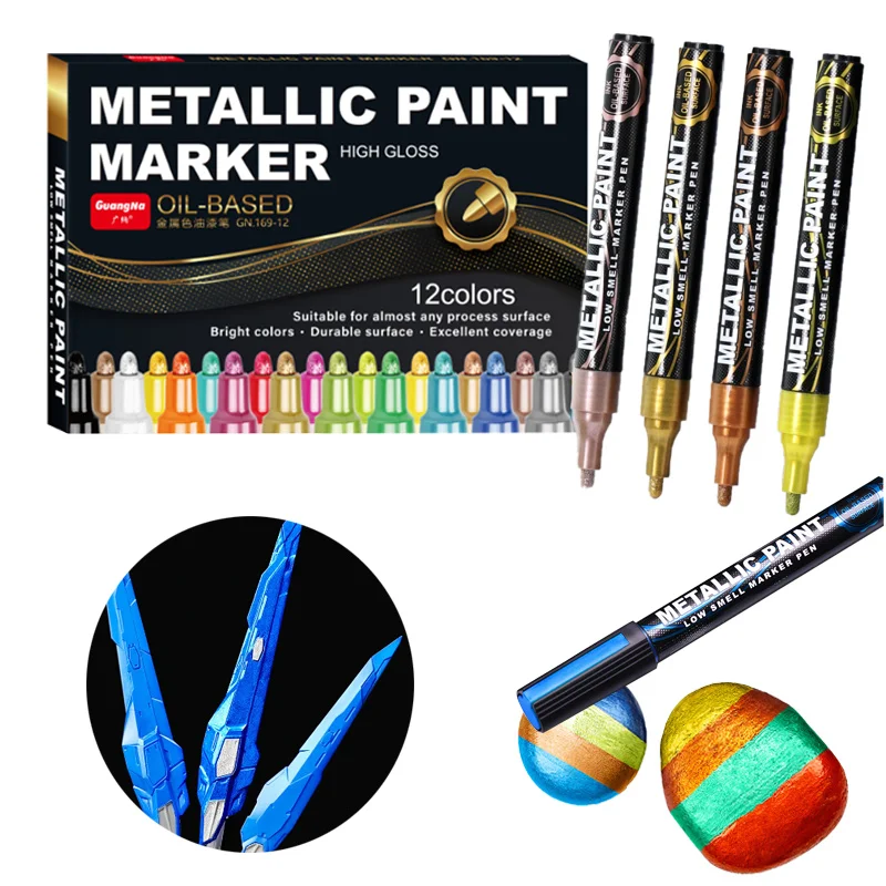 

12-color Metallic Marker Set Waterproof Sun-resistant Strong Coverage Metal Glass Tire Stone Model Coloring Graffiti Decoration