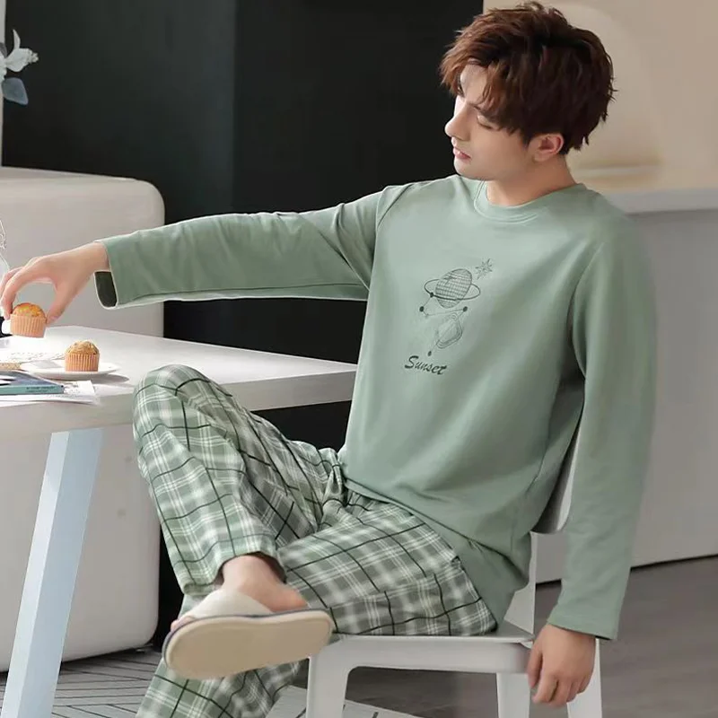 بيجامة رجالية كاجوال - ملابس منزلية للربيع/الخريف بأكمام طويلة طقم بيجامة خفيف الوزن للشباب ومتوسطي العمر في الخريف/الشتاء #6