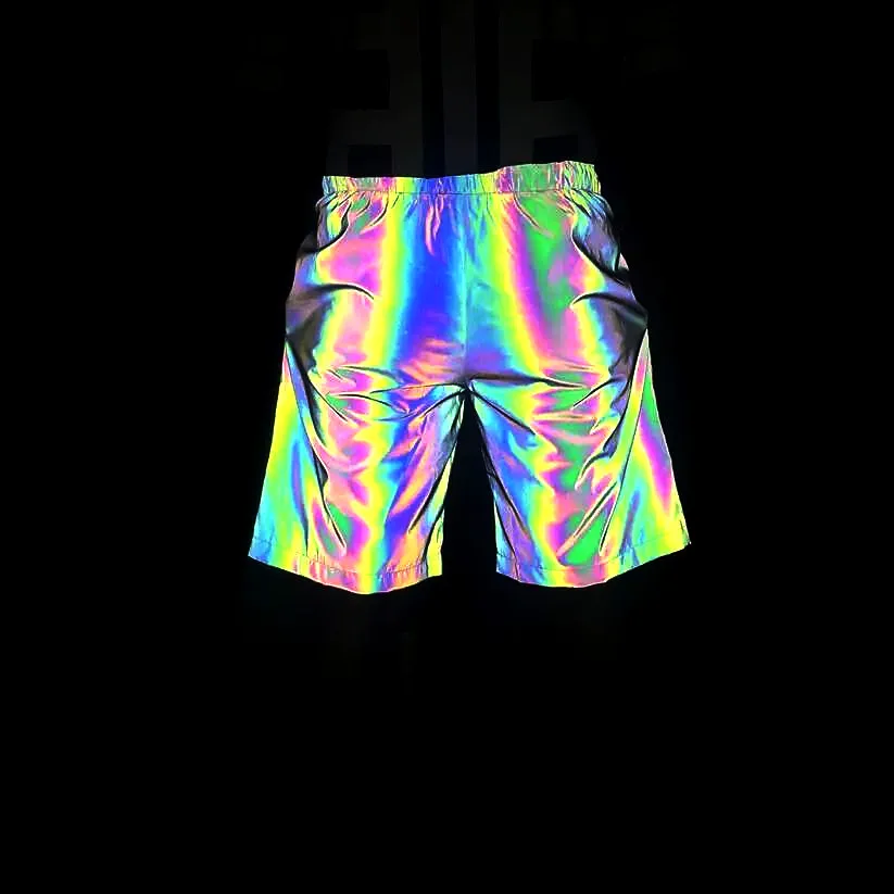 2025 Summer Techwear Style Colorful Reflective Shorts Men Women Holographic Shiny Night Reflect Light Hip Hop Punk Short Pants