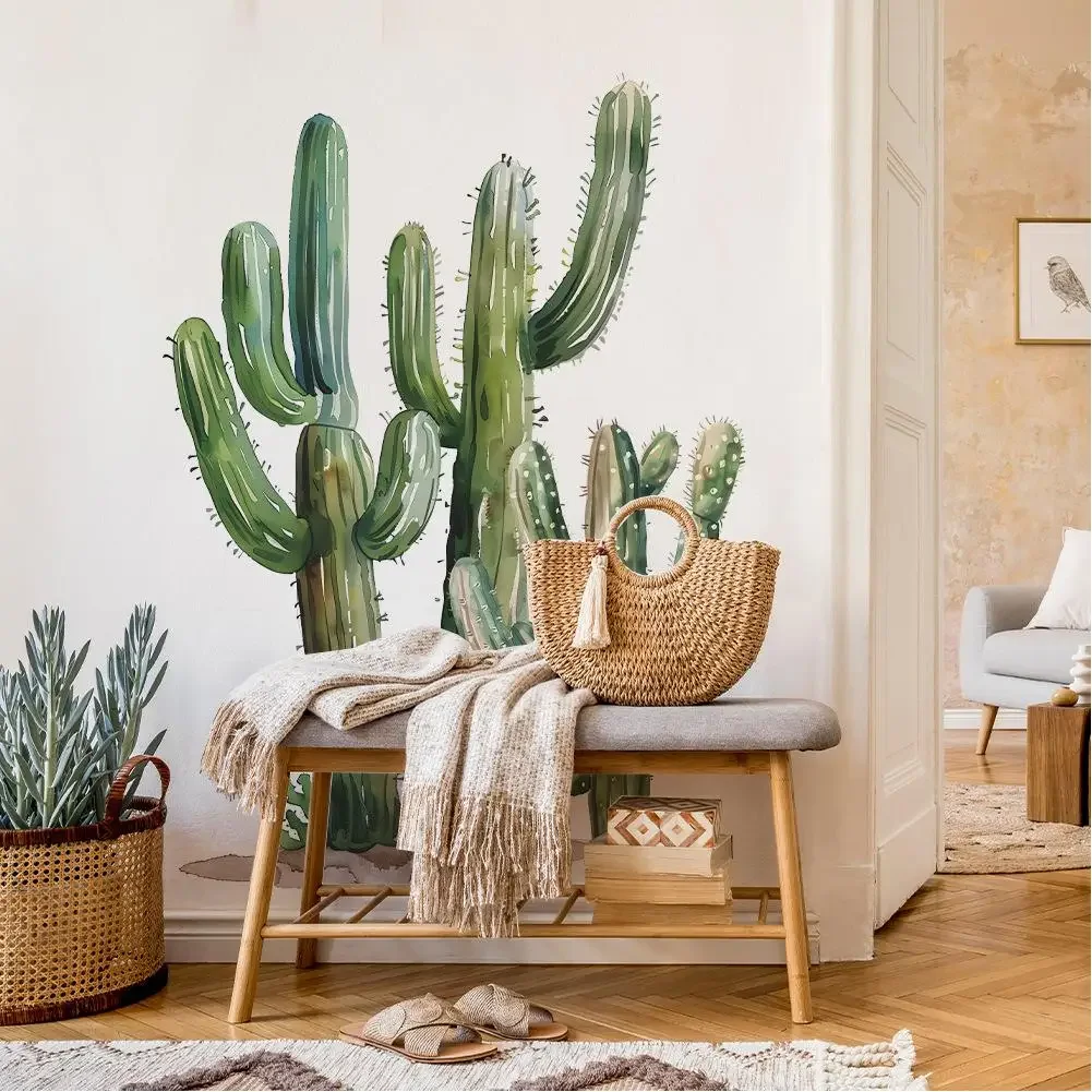

2 PCS Fresh Cactus Wall Stickers Tropical Green Plants Wall Decal Modern DIY Wall Art Decor For Bedroom Living Room Bathroom