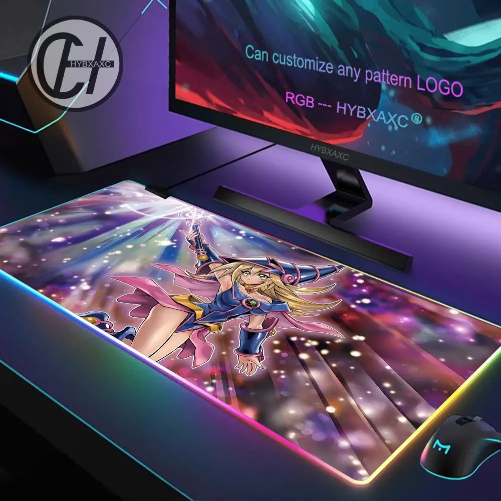 Yu Gi Oh Dark Magician Girl RGB Mouse Pad Large Gamer Deskmat Non-slip LED Mat Office Carpet Computer Accessories Mausepad Mats