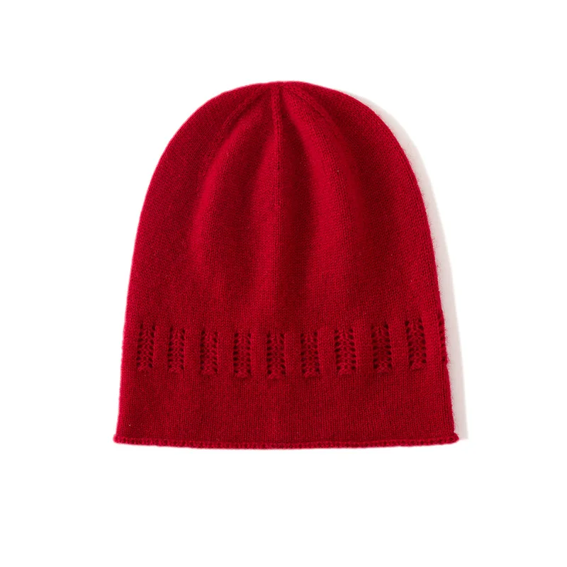

High Quality 35% Cashmere Women's Hollow Solid Color Bean Hat For Autumn And Winter Warmth And Ear Protection Women's Hat