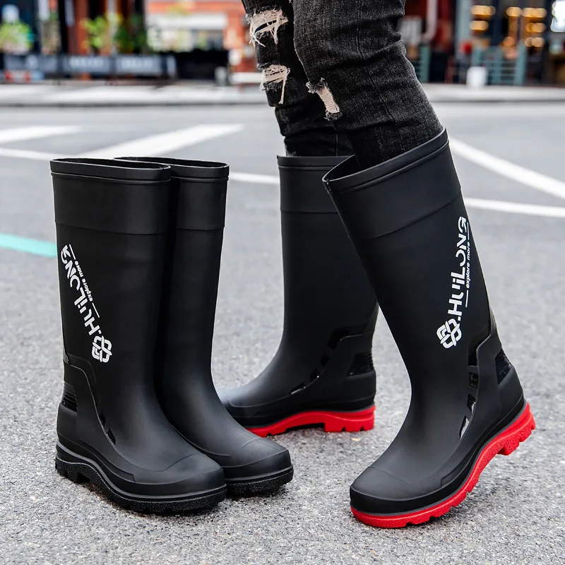 New High-top Men's Water Boots Plus Velvet Warm Rain Boots Fishing Outdoor Waterproof Rain Boots Gardening Long-tube Water Shoes