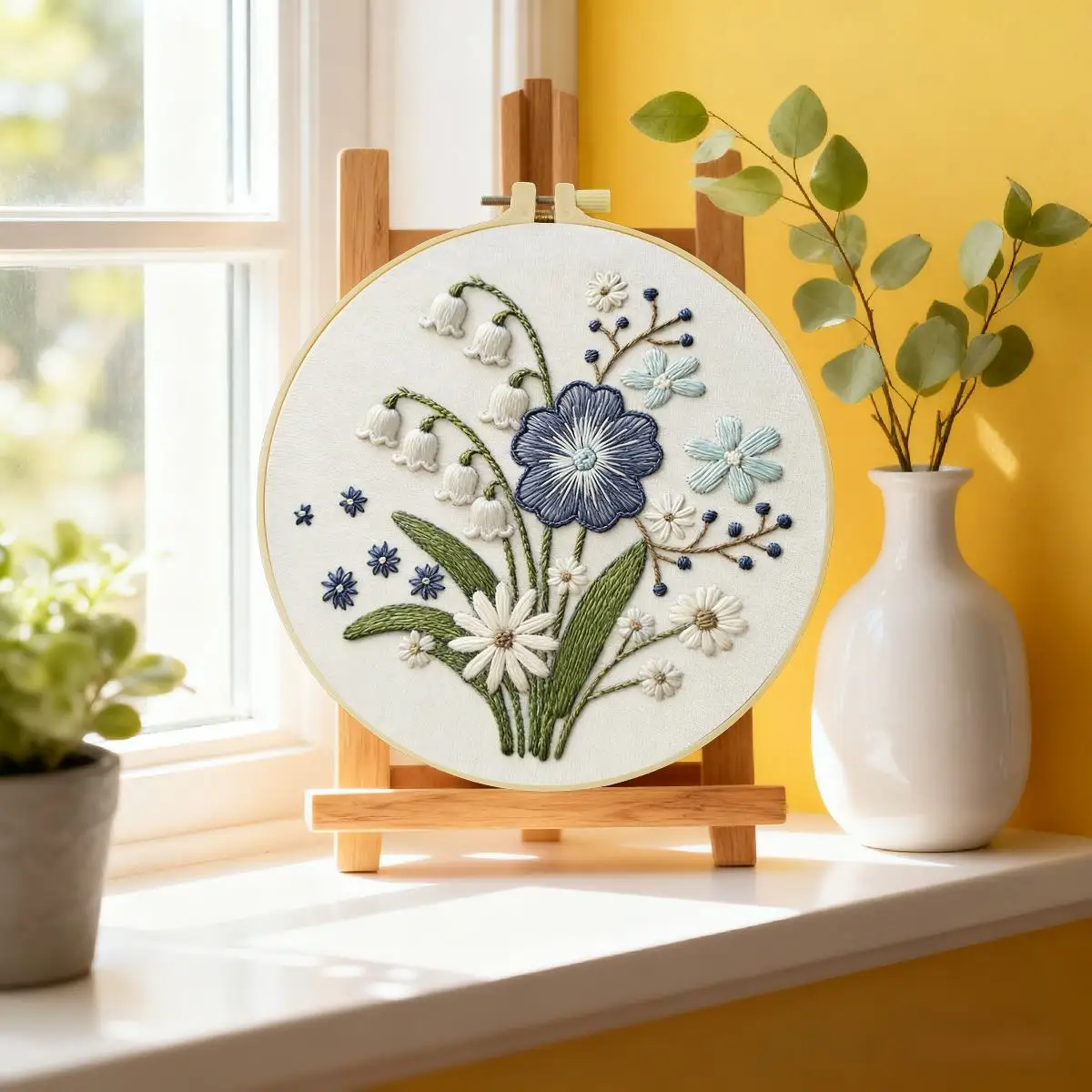 1 Stück 20X20CM/15X15CM 7,87/6,3 Zoll Blumen-Stickerei-Starter-Kit DIY-Kit DIY-Stickerei-Set für Anfänger – Detail 1