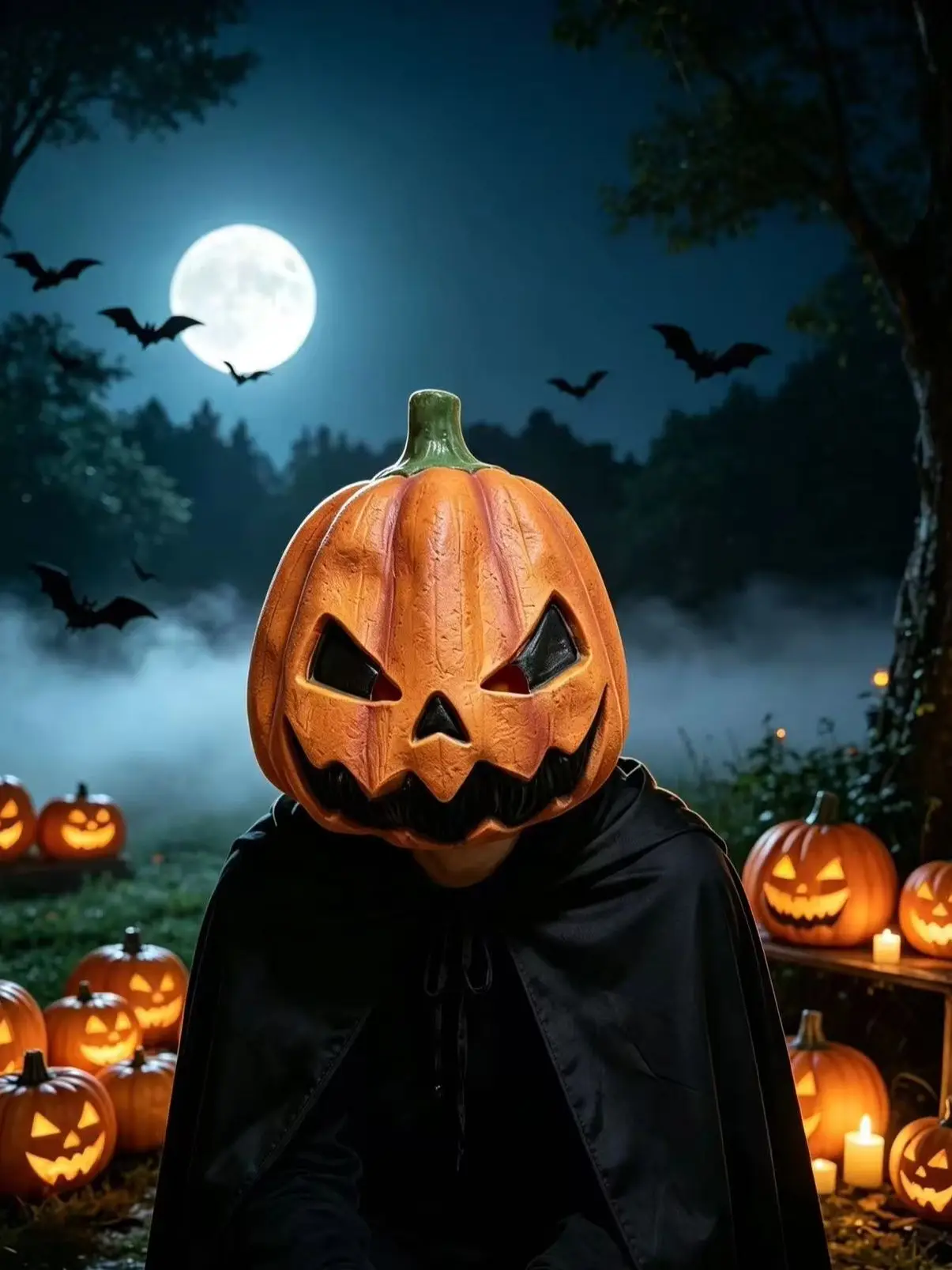 Realistische Halloween-Kürbis-Vollkopfmaske aus Latex als Kostümzubehör für Partys – Detail 2