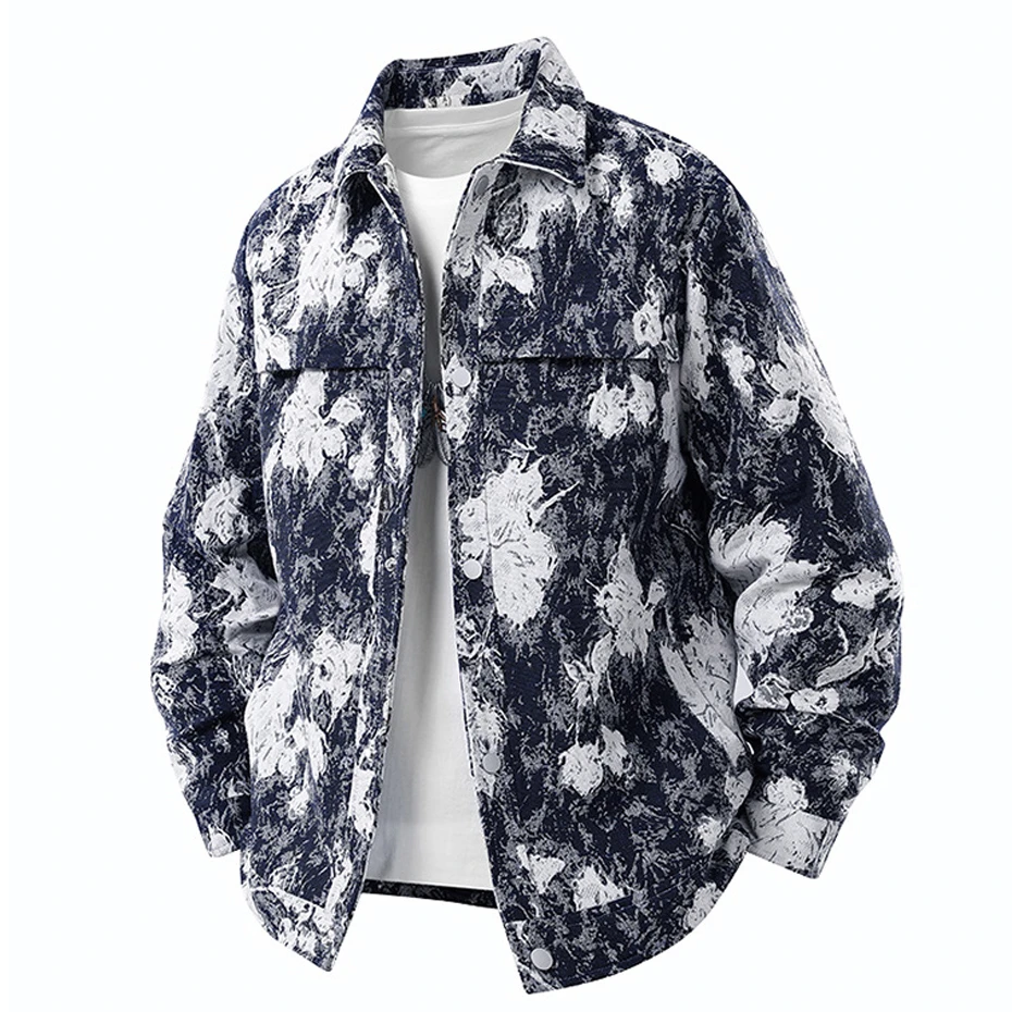 Spring Autumn Flowers Knitted Jacket Men Fashion Casual Button Jacket Male