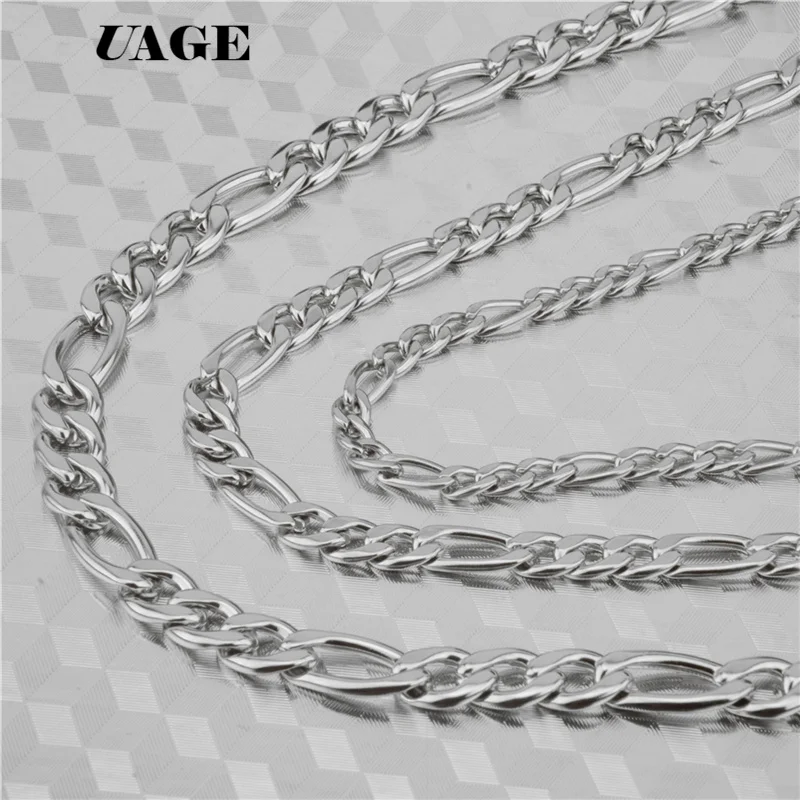 UAGE Figaro Mens Necklace Chain Stainless Steel Silver Color Wholesale 2018 Necklace for Men Jewelry Gift 3 5 7 9 11mm