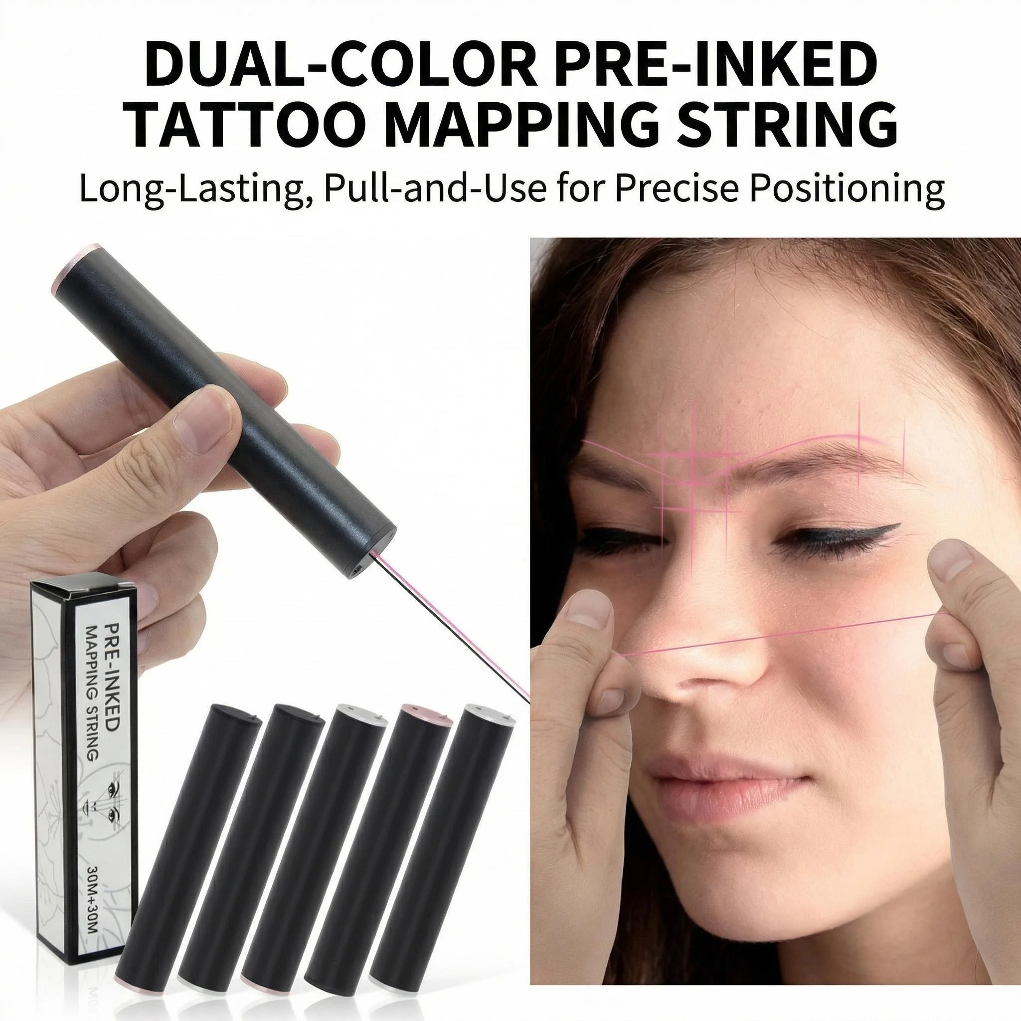 

30+30M Pre-Inked Mapping String Eyebrow Makeup Dyingliner Thread Microblading Semi-Permanent Positioning Measurement Tattoo Tool