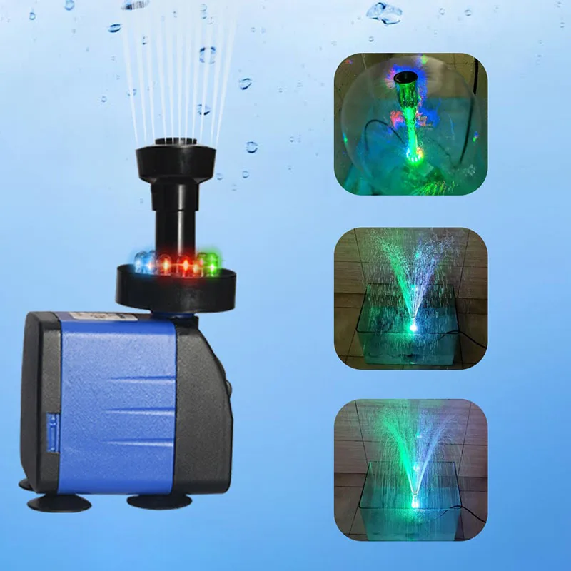 Portable Oxygen Pump with LED Lights, Fountain Pump, Marine Aquarium, Submersible Water Pump, Pool Water Waterfall Pump