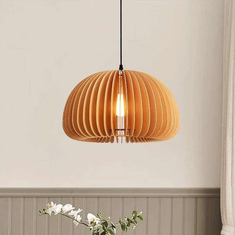 Vintage Pumpkin Pendant Light Personality LED Chandelier Homestay Bedroom Bedside Restaurant Study Wooden Lighting Hanging Lamps