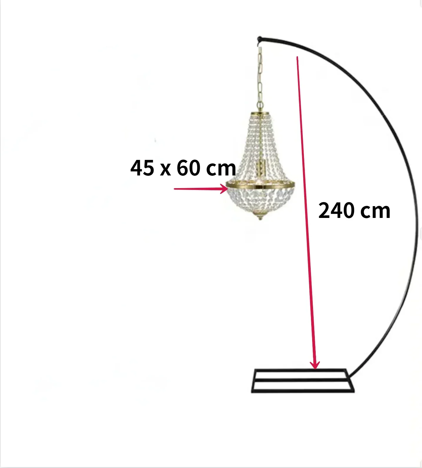 240cm/7,9ft Gebogener Metall-Halbbogen-Ständer mit Kristall-Kronleuchter-Set Tischdekoration zum Aufhängen für Hochzeit Bankett Veranstaltung – Detail 3