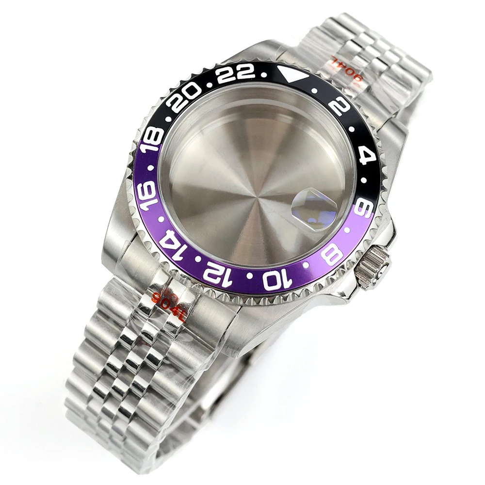 40 مللي متر حافظة تناسب GMT NH35 NH34 NH36 NH38 الحركة التلقائية الفولاذ المقاوم للصدأ اليوبيل سوار الياقوت الزجاج مقاوم للماء ساعة