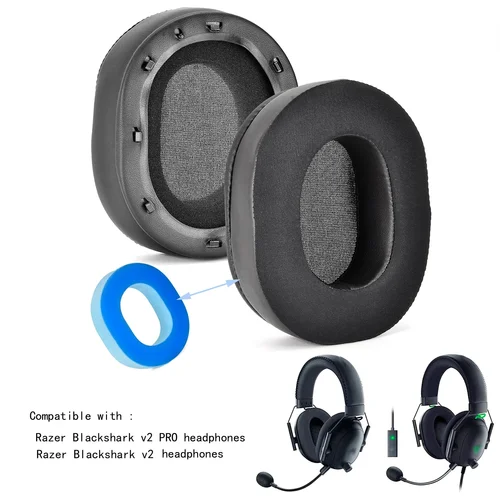 Imagen 2 del producto Almohadillas de repuesto para auriculares razer Blackshark V2 X, V2 Pro, almohadillas para los oídos, cubierta para los oídos, ovalada negra, espuma viscoelástica