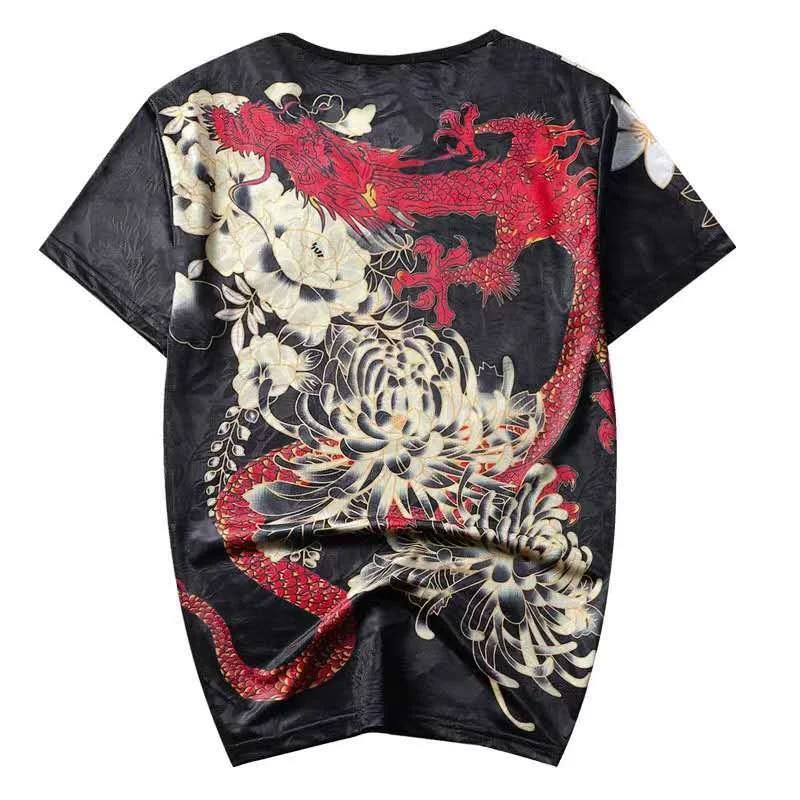 For Men T-Shirt Summer Middle-Aged And Young Round Neck Pullover Short-Sleeved T-Shirt Men's Personality Domineering Dragon Patt