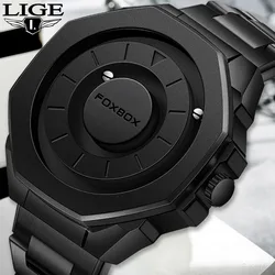 2025 Men's Watches LIGE Top Luxury Quartz Watch For Men Creative Scrolling Pointer Magnetic Force Wrist Clock Relogio Masculino