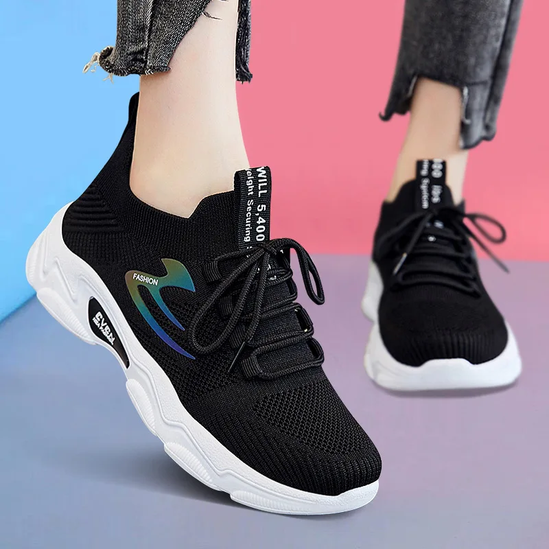 

2024 new female casual running shoes fashionable running shoes mesh breathable platform sports shoes driving work