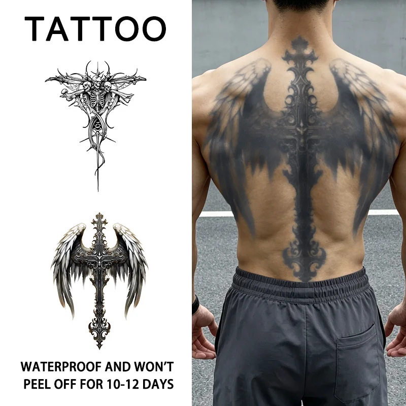 Angel and Demon Full Back Herbal Waterproof Temporary Tattoo Stickers, Long-lasting Waterproof for One to Two Weeks