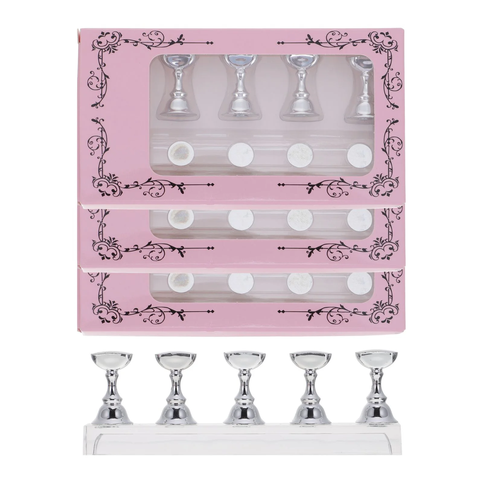 

20 Pcs False Nails Magnetic Practice Holder Tips Display Tool Manicure Silver