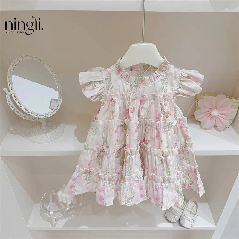 

Girls' Floral Dress Summer New Western Style Kids' Skirt Summer Little Girl Floral Princess Dress