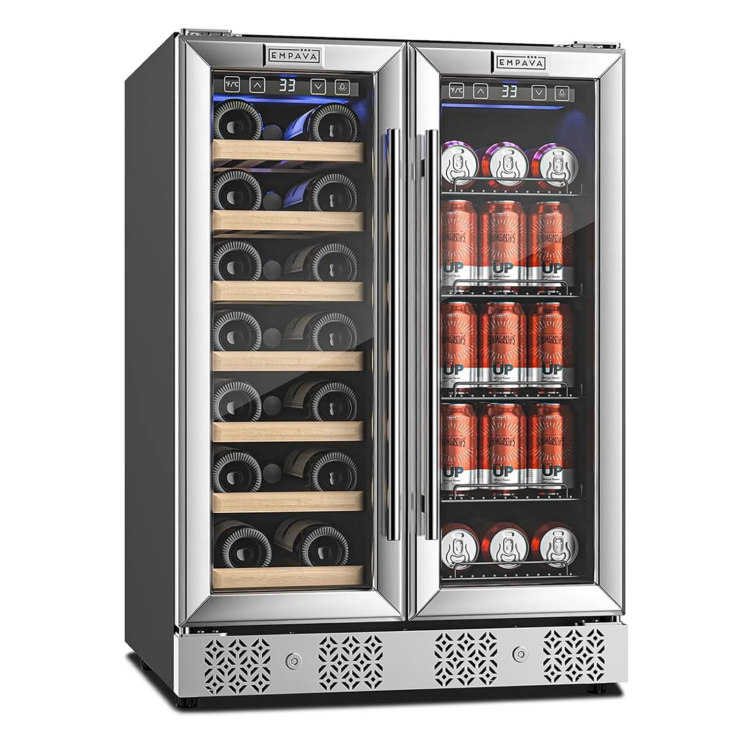 

Wine and Beverage Refrigerator, 24 inch Dual Zone Wine and Beverage Cooler 78 Cans and 20 Bottles Capacity,, Customized
