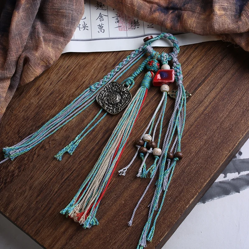 Lucky Tibetan-Style Tassel Pendants Traditional Chinese‑style Ornaments Braided Bracelet Hand String Cords Scholarly‑object Jade