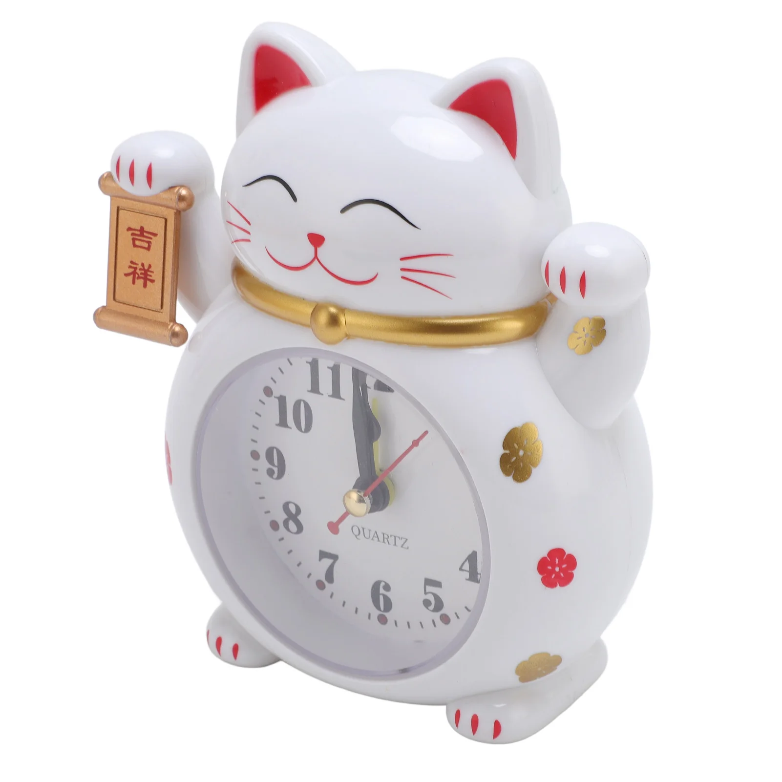 Lucky Cat Clock Quartz Movement Desk Alarm Clock Versatile Gift Bedroom Office Kitchen Decoration Accessories 125x115x45mm