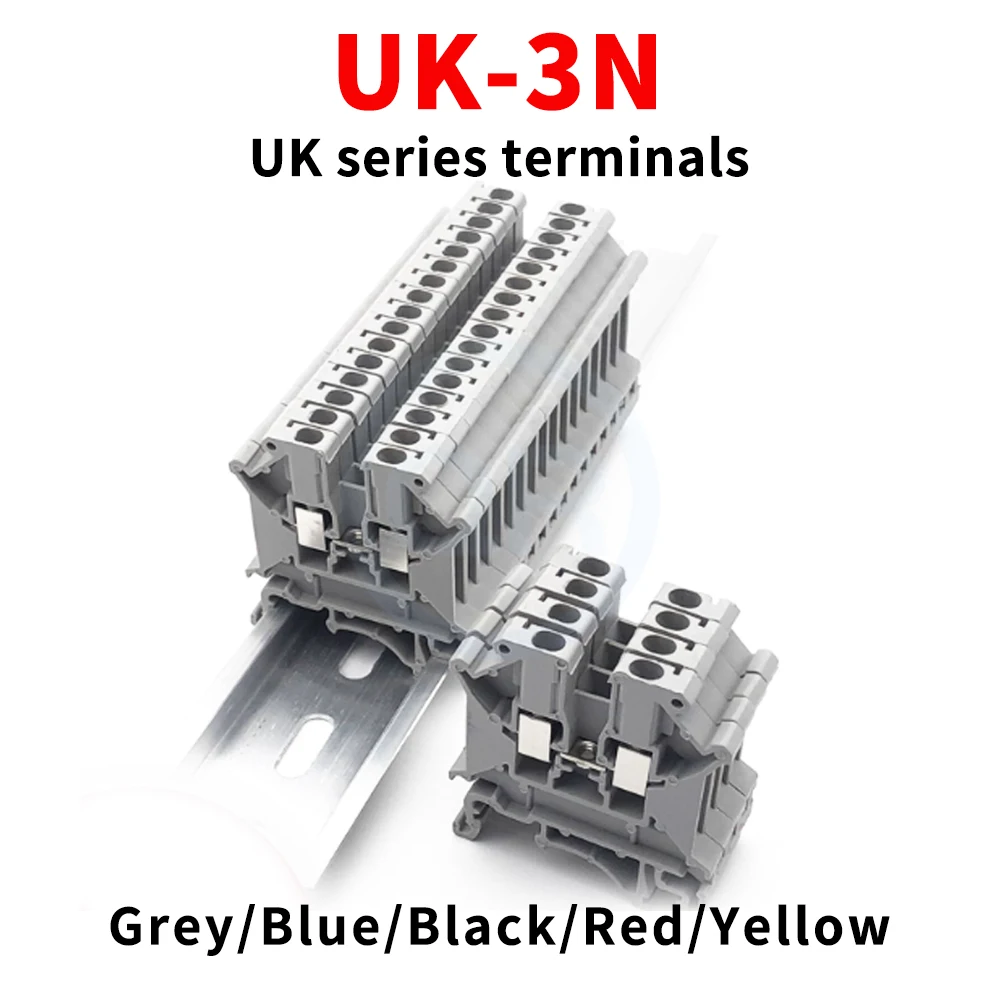 (10 pcs) UK3N Voltage Terminal Block 2.5mm² Combination Rail-Mounted Pure Copper Connector UK-3N